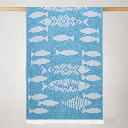 Soft Balık Desenli Peştamal - Mavi - 90x160 cm