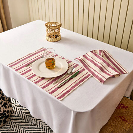 Soft Alno 2'li Amerikan Servis - Ekru / Mürdüm - 30x50 cm