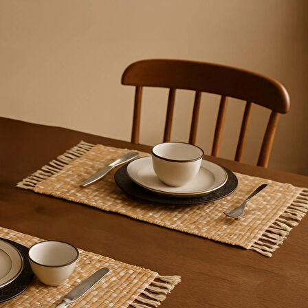 Houseware Püsküllü Amerikan Servis - Bej - 45x35 cm