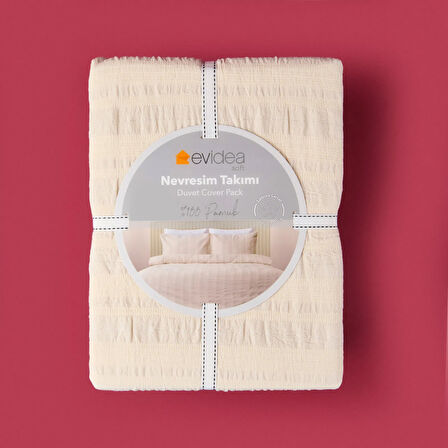 Soft Raye Çift Kişilik Nevresim Takımı - Krem