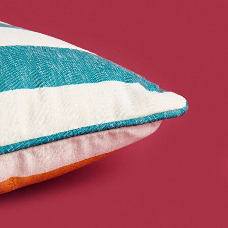 Soft Nautical Fun Çizgili Kırlent - Hardal / Yeşil - 40x40 cm