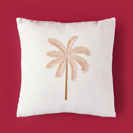 Soft Palm Breeze Nakışlı Kırlent - Ekru - 45x45 cm