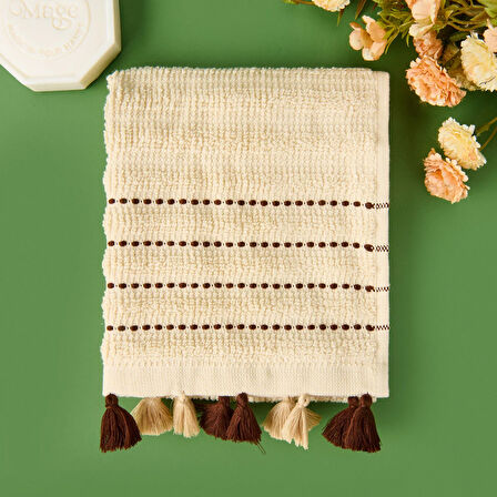 Soft Püsküllü El Havlusu - Bej - 30x50 cm