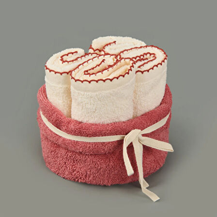 Soft Lina 4'lü Havlu Seti - Ekru / Gülkurusu - 30x40 cm