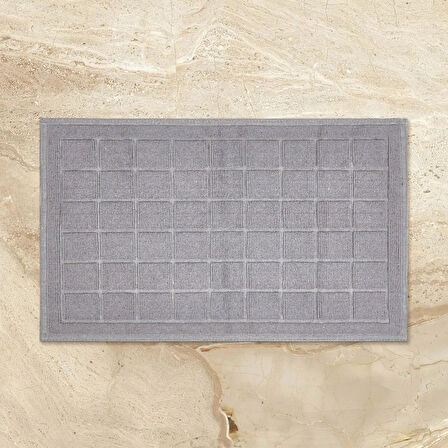 Soft Kare Desen 2'li Banyo Paspası - Gri - 60x100 cm + 50x60 cm