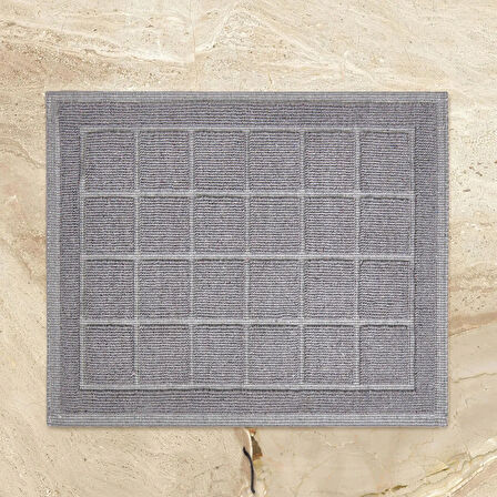 Soft Kare Desen 2'li Banyo Paspası - Gri - 60x100 cm + 50x60 cm