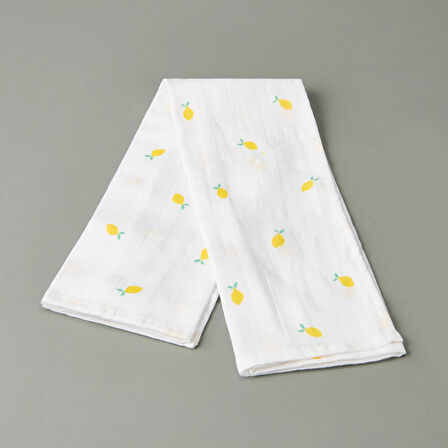 Soft Müslin Limon Desenli Kurulama Bezi - Beyaz - 40x60 cm