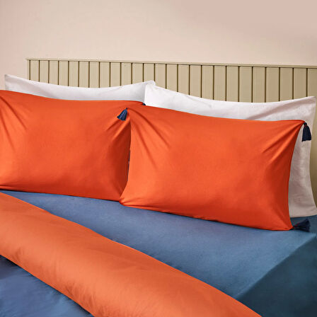 Soft Colorful Çift Kişilik Nevresim Takımı - Kiremit / Lacivert