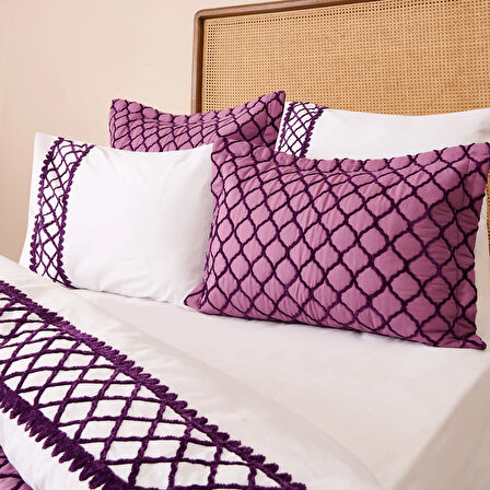 Store Fiona Çift Kişilik 7 Parça Yatak Örtüsü Seti - Mürdüm