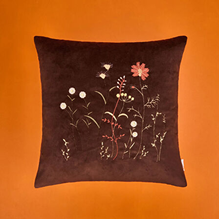 Soft Flora Kadife Kırlent - Kahverengi - 43x43 cm