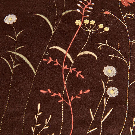 Soft Flora Kadife Kırlent - Kahverengi - 43x43 cm