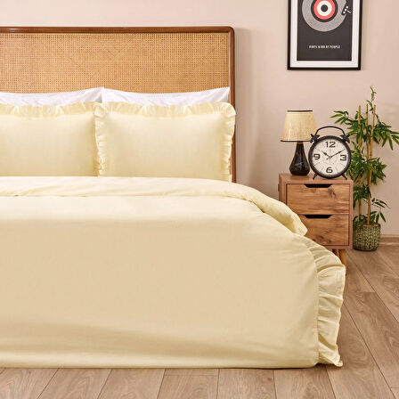 Soft Boho Fırfırlı Çift Kişilik Nevresim Takımı - Bej