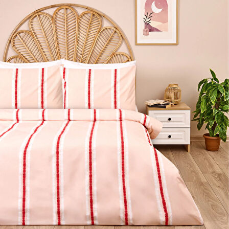 Soft Strisce Çift Kişilik Nevresim Takımı - Taş / Kiremit