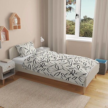 Soft Marg Tek Kişilik Nevresim Takımı - Ekru / Siyah