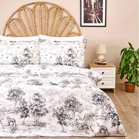 Soft Natura Çift Kişilik Nevresim Takımı - Beyaz / Antrasit