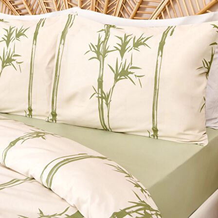 Soft Blad Çift Kişilik Nevresim Takımı - Ekru / Yeşil