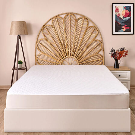 Soft Dalga Kapitoneli Fitted Çift Kişilik Alez - Beyaz - 160x200 cm