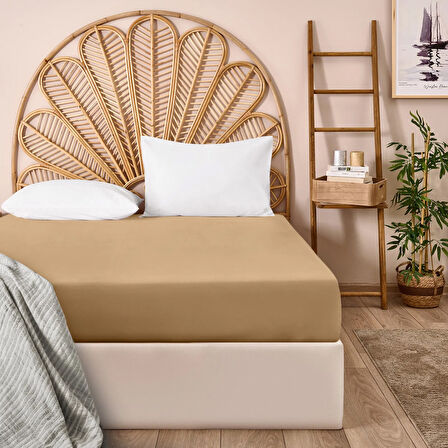 Soft Çift Kişilik Lastikli Çarşaf - Sütlü Kahverengi - 160x200 cm