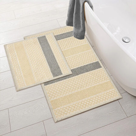 Soft Frodo Natürel 2'li Banyo Paspası - Antrasit - 60x100 cm + 50x60 cm