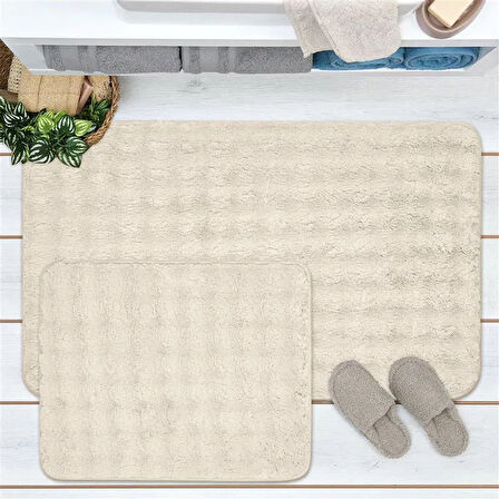 Soft Artos 2'li Banyo Paspası - Beyaz - 60x100 cm + 50x60 cm