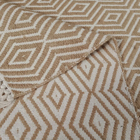 Home Jacq Geometri Pamuk ve Jüt Halı - Kahverengi / Beyaz - 80x150 cm