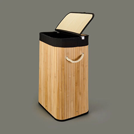 Living Bambu Çamaşır Sepeti - Siyah - 60 lt