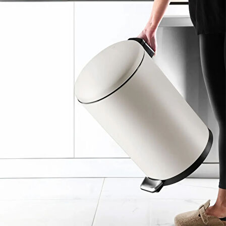 Bombe Kapaklı Çelik Çöp Kovası - Krem - 40 lt