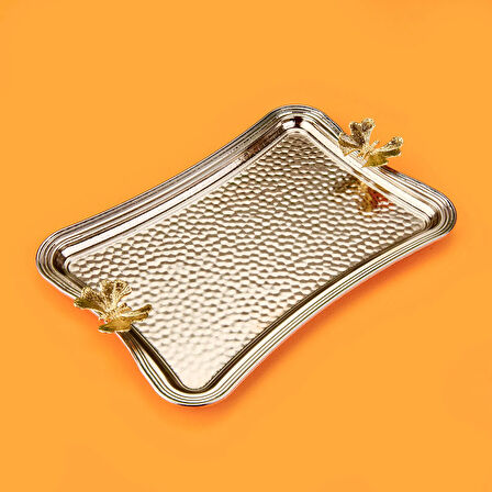 Kelebekli Sunum Tepsisi - Gümüş - 25x15 cm