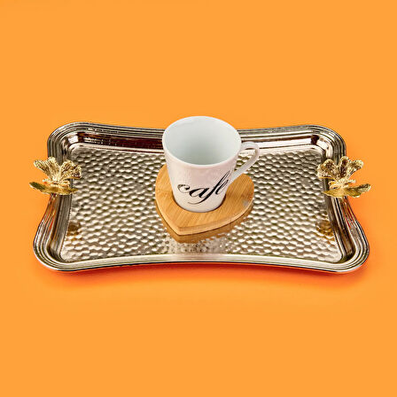 Kelebekli Sunum Tepsisi - Gümüş - 25x15 cm