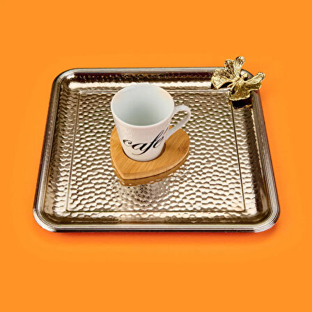 Kelebekli Kare Sunum Tepsisi - Gümüş - 23 cm