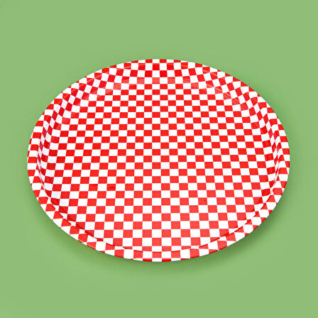 Metal Tepsi - Kırmızı / Beyaz