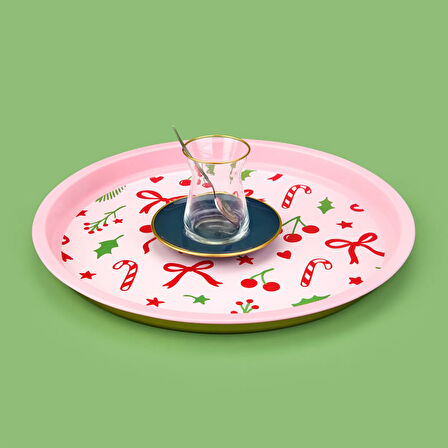 Kurdele Metal Tepsi - Pembe / Renkli