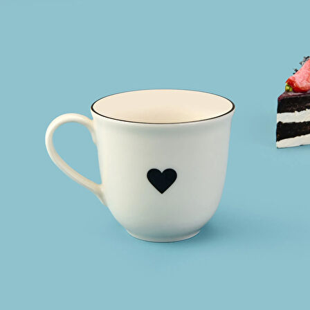 Kitchen Bold Heart Porselen Kupa - Siyah / Beyaz - 290 ml