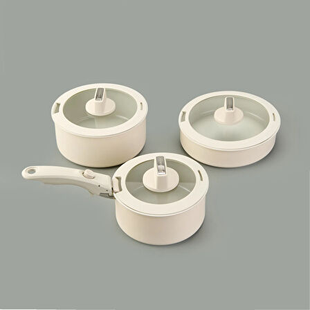 Ultimate Pro 7 Parça Pişir Sakla Tencere Seti - Bej