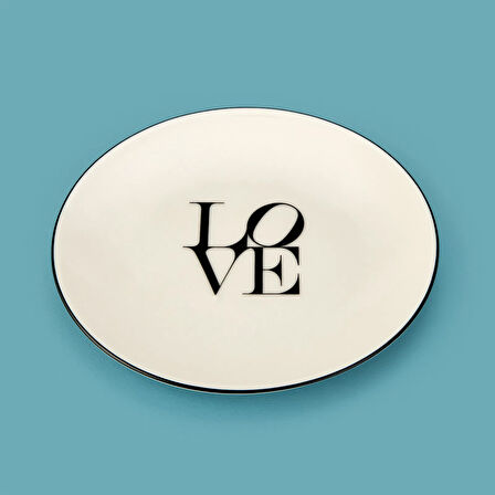 Kitchen Bold Heart Porselen Tatlı Tabağı - Siyah / Beyaz - 19 cm