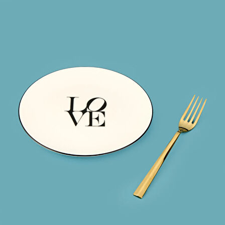 Kitchen Bold Heart Porselen Tatlı Tabağı - Siyah / Beyaz - 19 cm