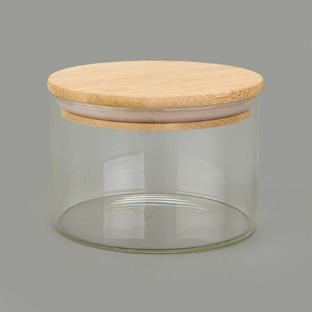 Home Bambu Kapaklı Borosilikat Cam Kase - Şeffaf / Açık Kahverengi - 365 ml