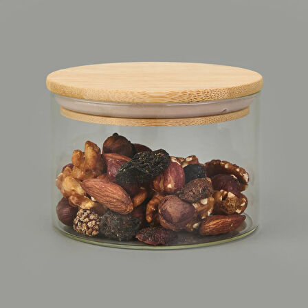 Home Bambu Kapaklı Borosilikat Cam Kase - Şeffaf / Açık Kahverengi - 365 ml