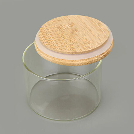 Home Bambu Kapaklı Borosilikat Cam Kase - Şeffaf / Açık Kahverengi - 365 ml