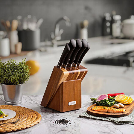 Essential 6 Parça Blok Bıçak Seti - Siyah / Kahverengi