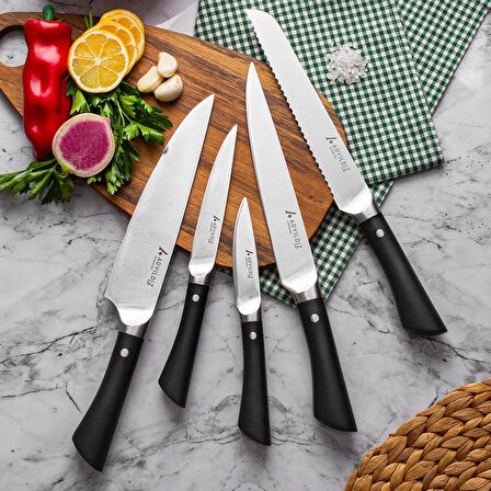 Essential 6 Parça Blok Bıçak Seti - Siyah / Kahverengi