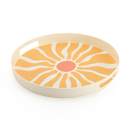 Melamin Sunny Yuvarlak Tepsi - Sarı / Krem - 34x34 cm
