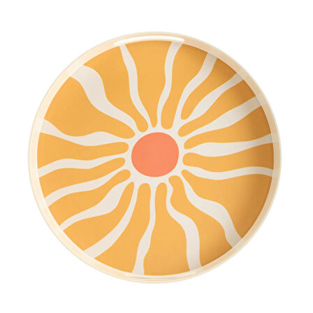 Melamin Sunny Yuvarlak Tepsi - Sarı / Krem - 34x34 cm