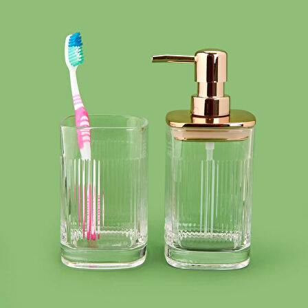 Bath 2'li Banyo Sıvı Sabunluk Seti - Altın / Şeffaf