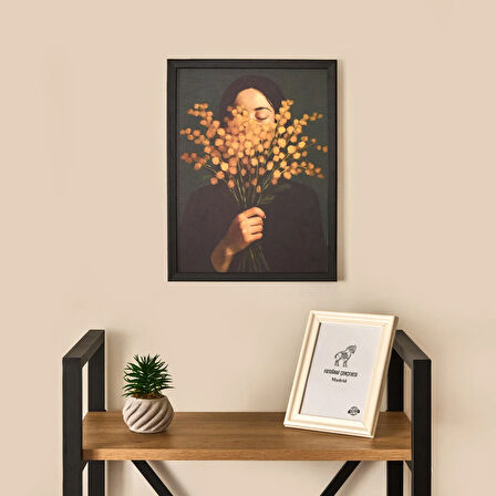 Deco Woman Of Flower Duvar Panosu - Siyah / Turuncu - 30x40 cm