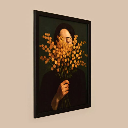 Deco Woman Of Flower Duvar Panosu - Siyah / Turuncu - 30x40 cm