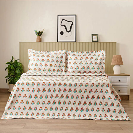 Soft Buttercup Jakarlı Çift Kişilik Yatak Örtüsü Seti - Turuncu