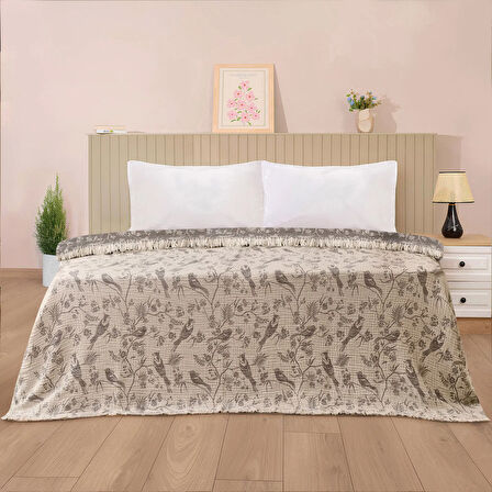 Soft Birds Çift Kişilik Yatak Örtüsü - Antrasit - 220x240 cm