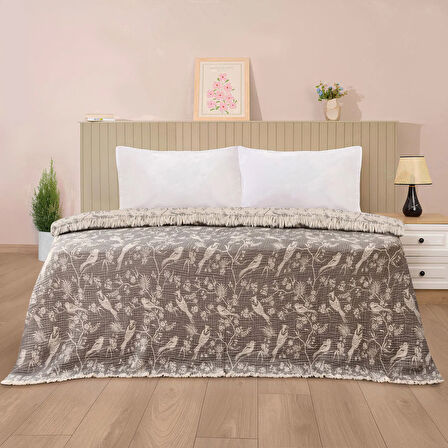 Soft Birds Çift Kişilik Yatak Örtüsü - Antrasit - 220x240 cm