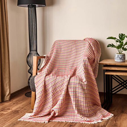 Soft Waffle Koltuk Şalı - Ekru / Bordo - 120x170 cm
